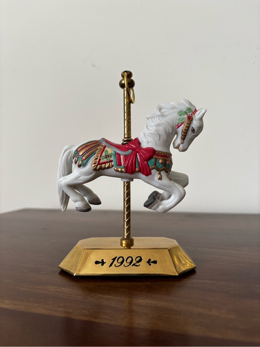Hallmark White Carousel Horse with Red, Green & Gold Accents